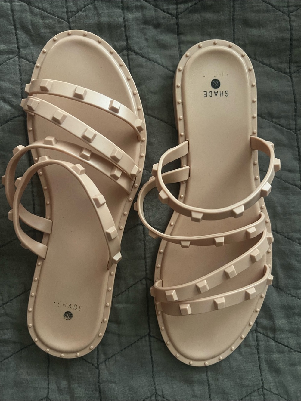 Nude Studded Strappy Flat Sandals for Women